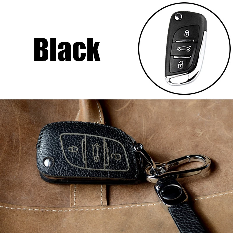 Funda de cuero genuino para llave de coche para Peugeot 207 307 308 3008 5008 para Citroen Foto 3 de 4