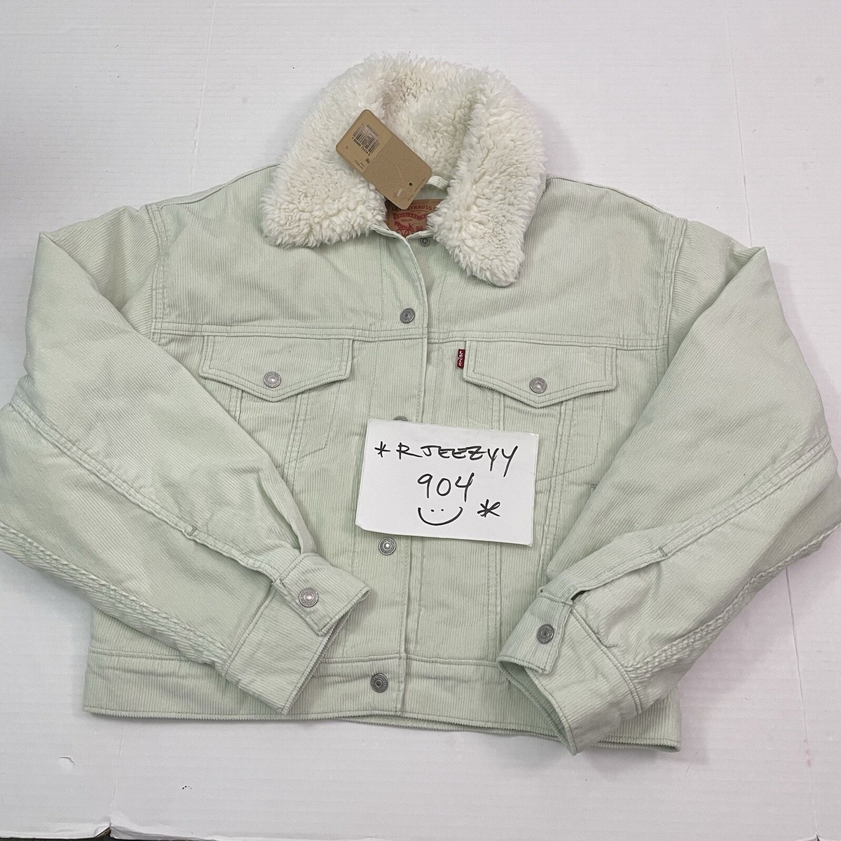 りり。A03（白）、 A13（茶）、 A02（Lee） $108 Womens Size S Levis Corduroy Baby Baggy Sherpa Trucker Jacket