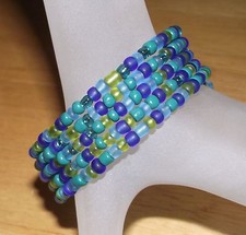 Sea Glass Blue Green Mermaid Mix Beaded Wrap Coil Bracelet Beach Glass Beads USA