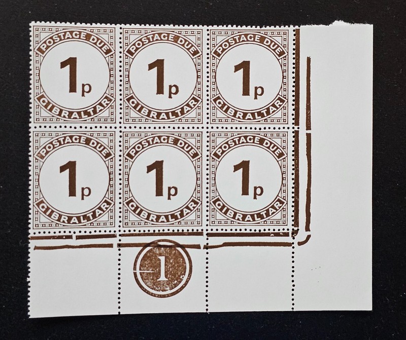 GIBRALTAR 1971 QEII Postage Due BK Stamps SG D5 Scott J5 1p Sepia MNH PLATE #1