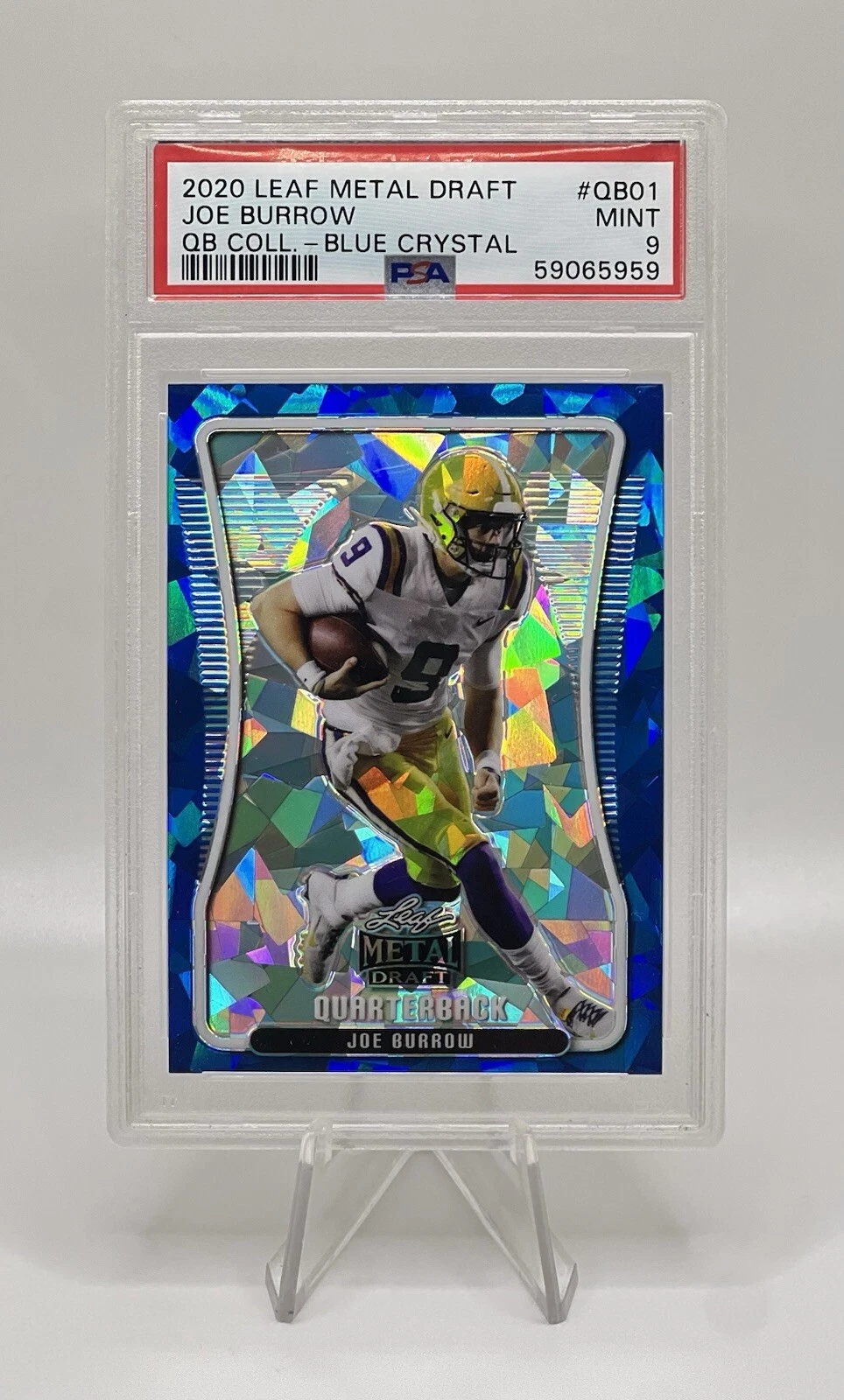 Joe Burrow Leaf Metal Draft Quarterback Collection #QB01 Blue Crystal