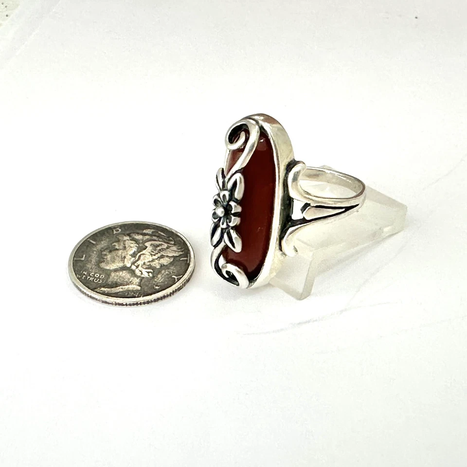 Anillo vintage estilo suroeste plata esterlina 925 Dakota West $ ámbar rojo cereza Foto 2 de 4