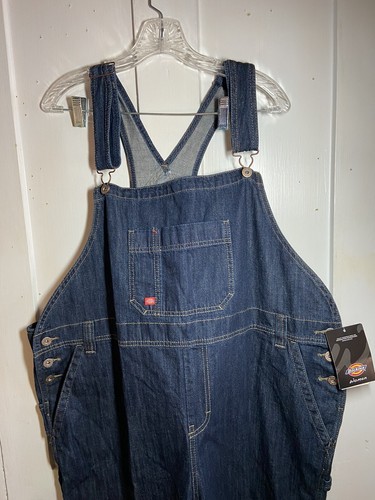 Genuine Dickies Denim NEW Bib Overalls Womens 20W Reg Relaxed Fit Strt Leg Jeans - Picture 2 of 11