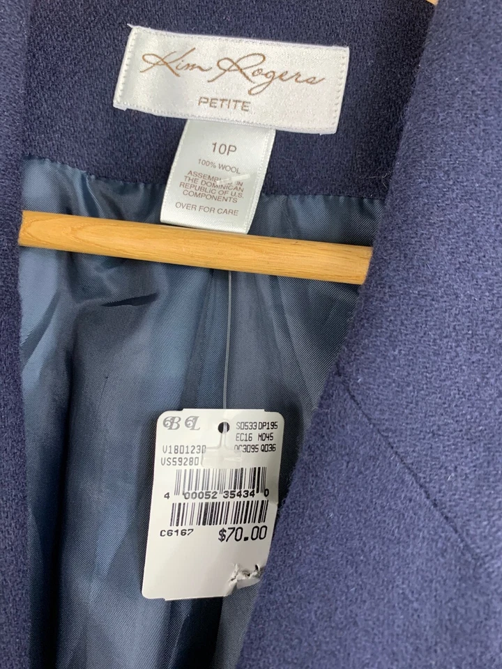 Blazer Traje Chaqueta Kim Rogers Petites 10 Azul Un Botón 100% LANA PURA NUEVO CON ETIQUETAS Foto 2 de 4