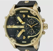 DIESEL Mr. Daddy 2.0 Gold Black Dial Leather Band Chrono Men's Watch DZ7371