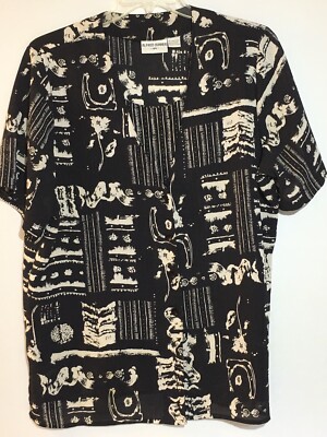 Alfred Dunner Black White Layered Blouse Women s Plus Size 18W Semi Sheer