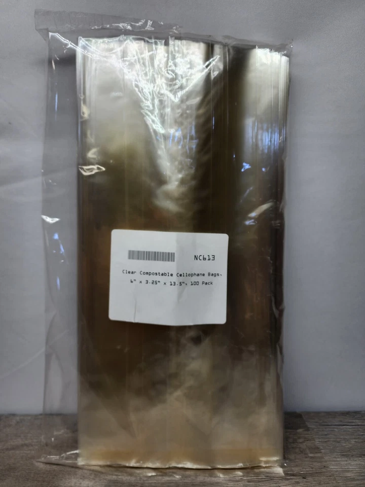 Qty 1000 Clear Compostable Cellophane Bags, 6x3.25x13.5 1.2mil, 10 packs of 100 - Image 3 of 4