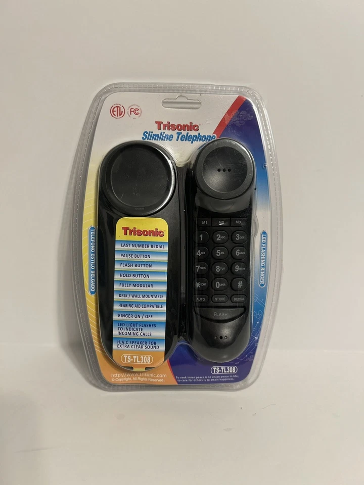 Teléfono Slimline con cable de escritorio de pared negro Trisonic - Nuevo Foto 2 de 4