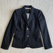 J. CREW Women s Black Schoolboy Gold tone Buttons Wool Spandex Blazer Sz 2
