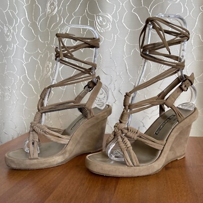 Ann Demeulemeester suede sand gray wedge heel platform ankle laces eu 35 us 5