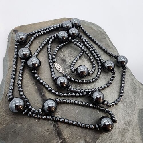 14k .585 White Gold 13.7 mm Hematite Lariat Opera 56" Necklace Au 24184 - Picture 4 of 7