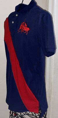 VTG Polo Ralph Lauren Big 2 Horse Logo Blue Red Polo Shirt Women's