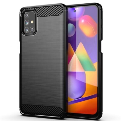 Für Samsung Galaxy M31s - Etui CARBON Armor Case HandyTasche Schutzhülle SCHWARZ