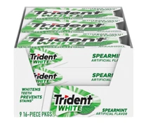 Trident White Spearmint Sugar Free Gum, 9 Pack of 16 Pieces