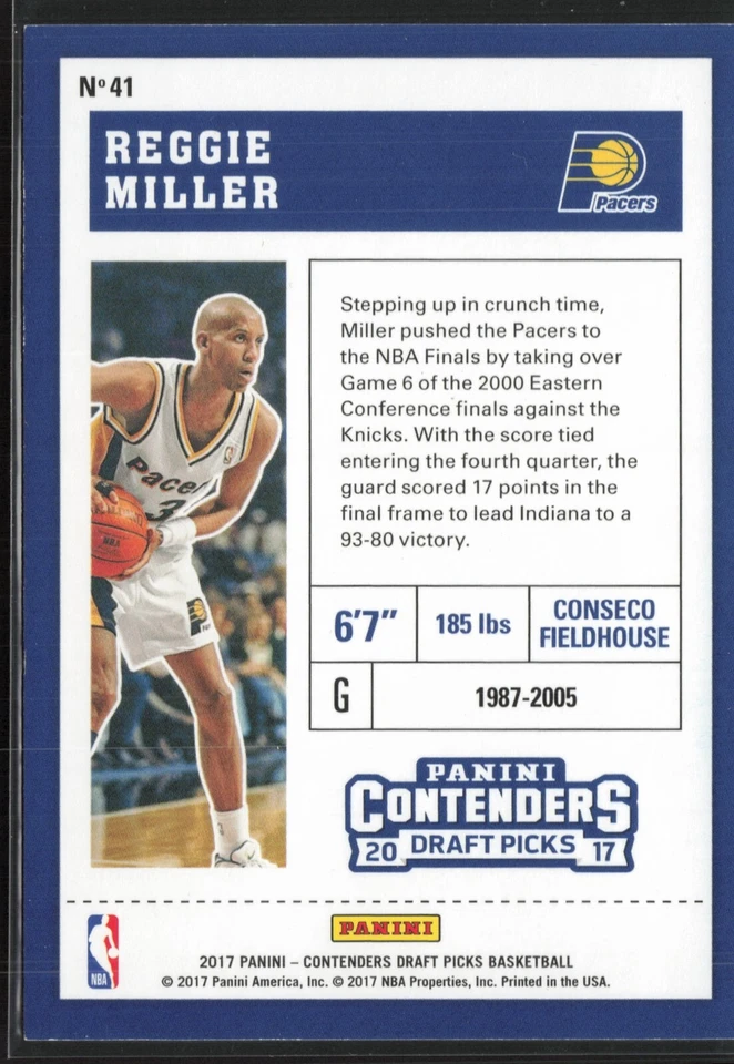 2017-18 Panini Contenders Draft Picks Season Ticket /99 Reggie Miller #41 HOF - Image 2 of 2