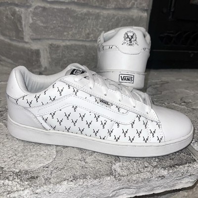 Near Mint Vans Reiger White Leather Monogram Skate Sneakers 12 Men VN-0DCU2H6