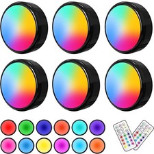 6Pcs RGBW LED Closet Lights Dimmable Remote Wireless Under Cabinet Puck Light UK