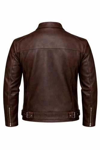 Men’s Genuine Dark Brown Leather Jacket, Quilted Lined Zip Front Classic Fit image 2