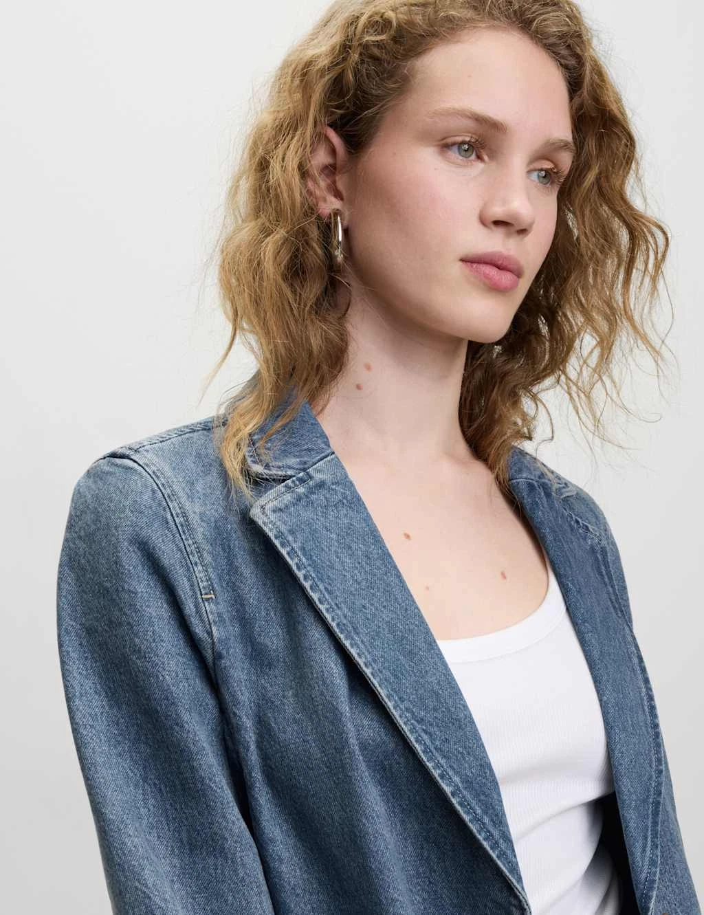 Marks & Spencer Womens Denim Casual Blazer in Medium Indigo - M&S