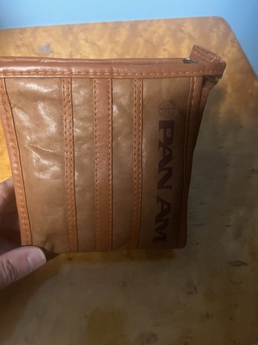 Vintage Brown Leather PAN AM Airlines Amenity Kit Toiletry Travel Bag Zip Pouch