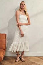 UO Bradley White Midi Dress Urban Outfitters White Strap Tiered Stitching NWT S