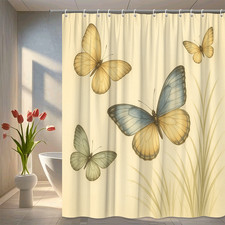 Butterfly Shower Curtain in Soft Pastel Colors - Elegant and Cute Design