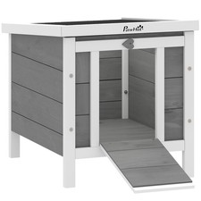 PawHut Rabbit Hutch, Bunny Cage Outdoor Wooden House w/ Asphalt Roof, Grey