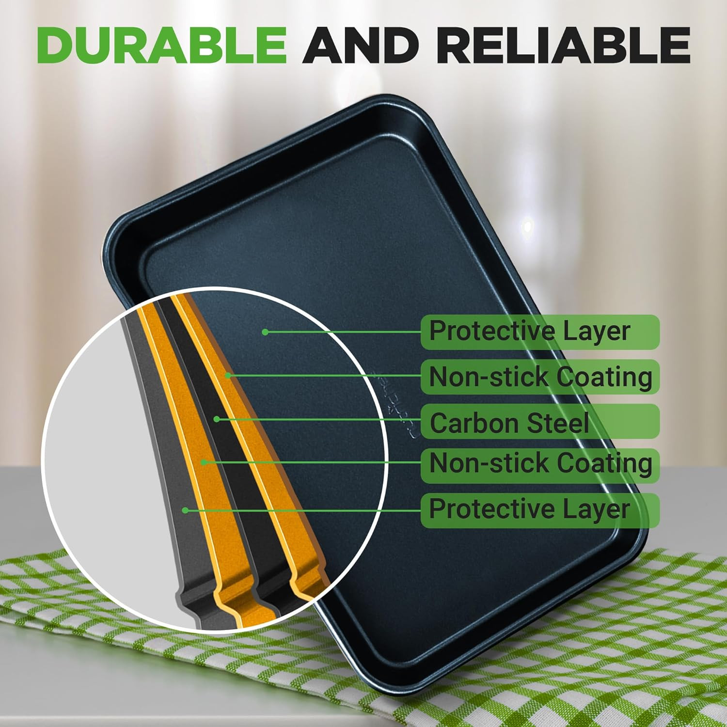 Nutrichef 2-Piece Baking Sheet Non Stick - Premium Carbon Steel Cookie Sheets fo