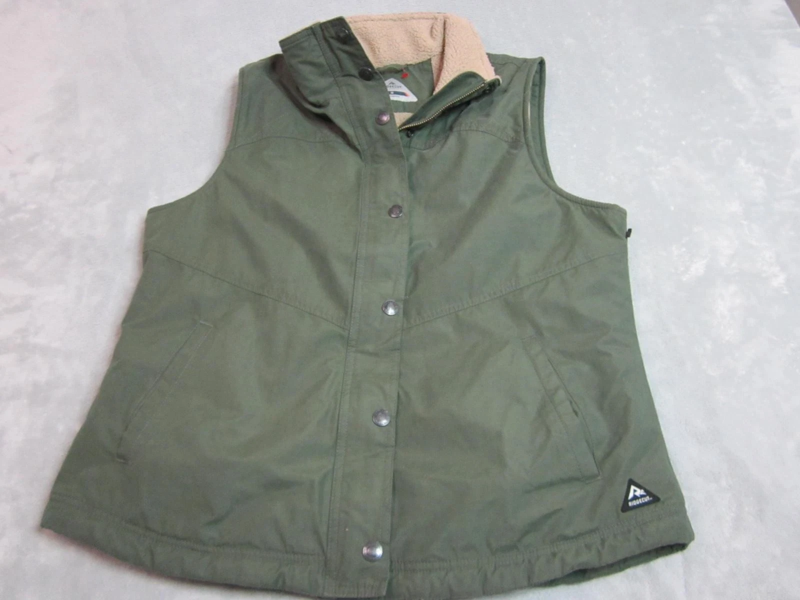 Ridgecut Vest Mens Medium Green Canvas Sherpa Lined Full Zip Workwear Outdoor