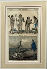 ⭕️ ANTIQUE C.1825-1830 HAND COLORED DUTCH COLONIAL PRINT FRAMED CARIBBEAN FAMILY
