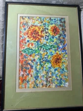 Large Lane Stanley 1963 "Abstract Composition" Mixed Media Painting - Framed