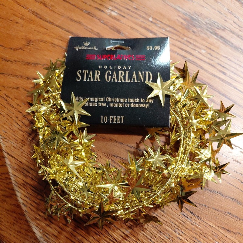 Christmas Time Gold Star Garland 10 Feet Vintage New In Sealed Package