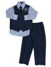 George Boys Blue Dress Outfit Striped Shirt Vest Tie  Slacks 4