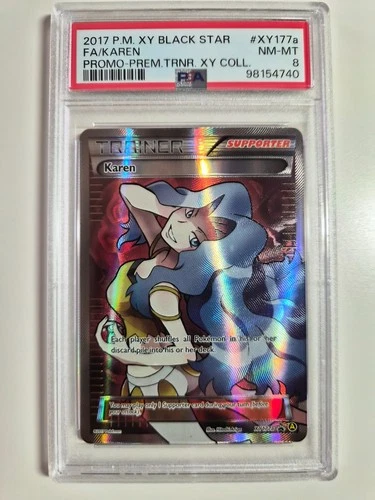 Pokémon Karen XY177a XY Black Star Promo Full Art Holo Trainer PSA 8