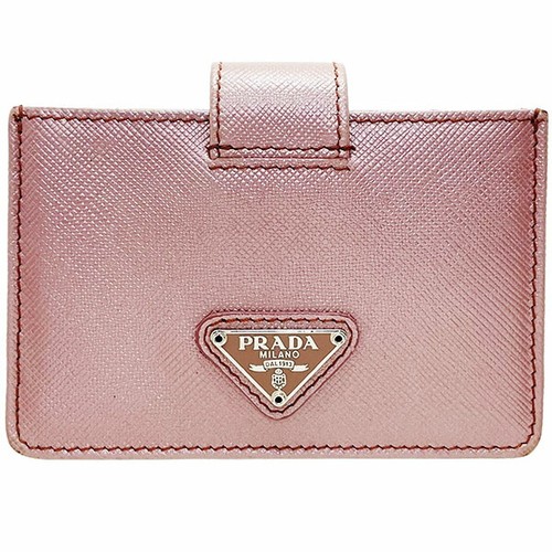 ■Authentic Prada Card Case, Triangle Logo Plate, Saffiano Leather, Metallic