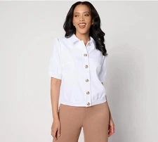 Dennis Basso Textured Short Sleeve Button Front Jacket Size S White NEW