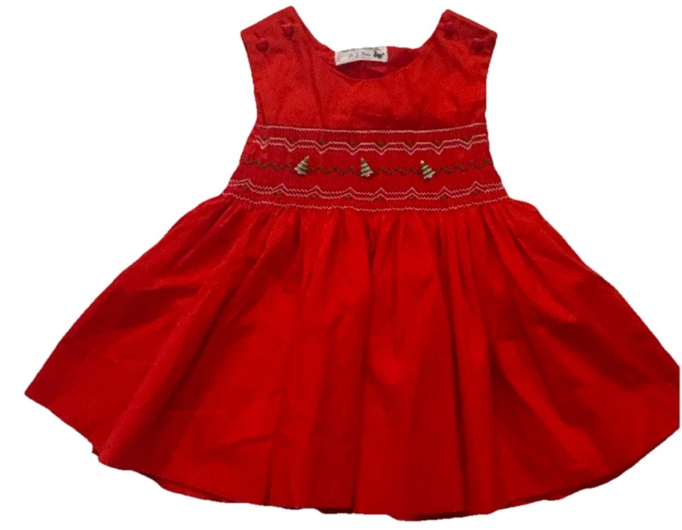 Hecho a mano Vestido de Navidad para bebé con calado con árboles de Navidad/corazón 3-6M Foto 2 de 4