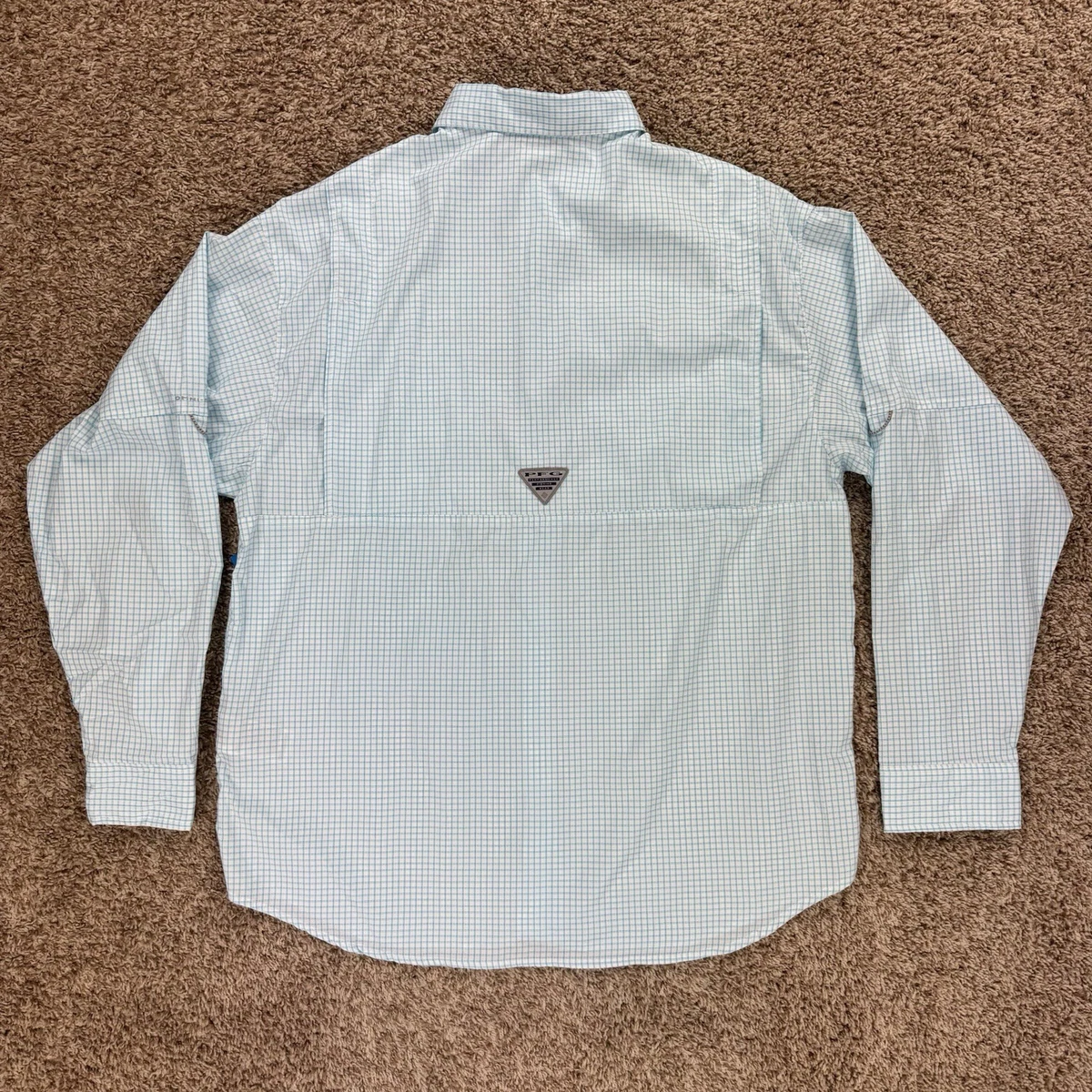 Camisa de pesca Columbia PFG Super Crystal Springs para hombre L azul a cuadros UPF 40 NUEVA CON ETIQUETAS