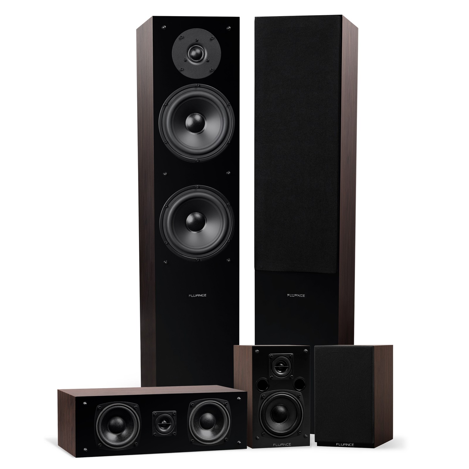 Fluance Elite 5.0 Surround Sound Home Theater Speaker System - Natural Walnut
