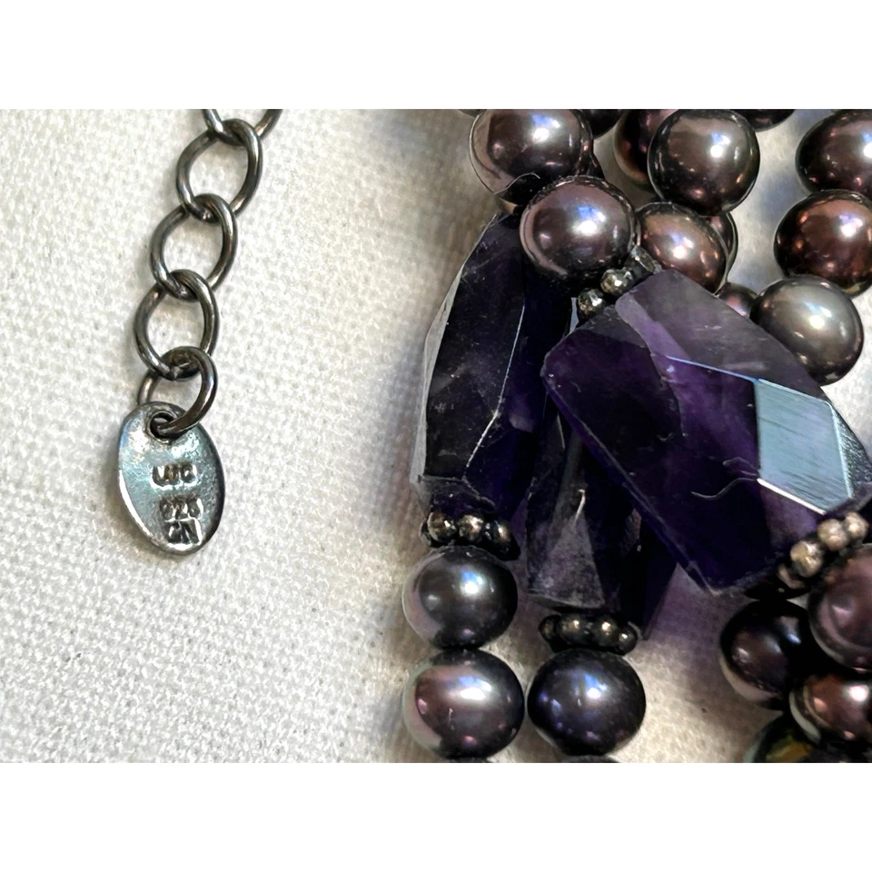 Collar Lucas Lameth 925 Multistrand Púrpura Perla de Agua Dulce Amatista 114 gramos Foto 4 de 4