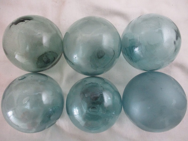 6 VINTAGE DG Trademarked Japanese Glass Floats, Alaska BeachCombed