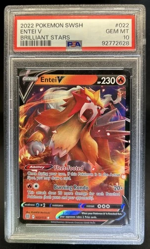 2022 Pokemon SWSH Brilliant Stars Entei V #022/172 PSA 10 GEM MINT