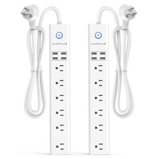 2 Pack Power Strip Surge Protector Flat Plug - 6 Widely Spaced Outlets 4 USB ...