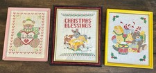 Vintage Christmas Embroidered Wall Art Set   ...