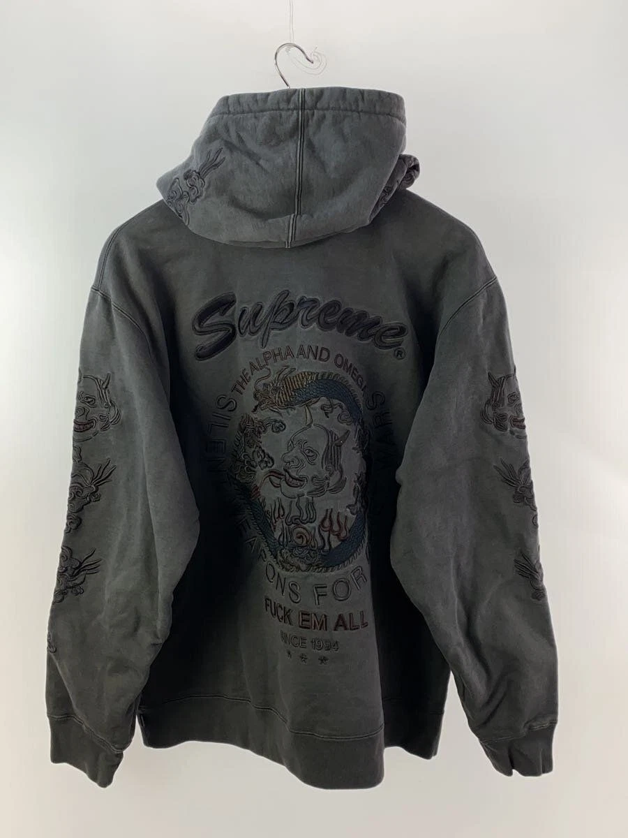 Felpa con cappuccio Supreme L cotone grigio drago overdyed usata
