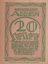 20 HELLER 1920 City of AIGEN Salzburg AUSTRIA Notgeld Banknote #PE153.U