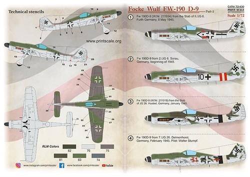 Calcomanías de tobogán acuático escala impresa 72-430 para avión 1:72 FW-190 D-9 parte 2 - Imagen 11 de 12