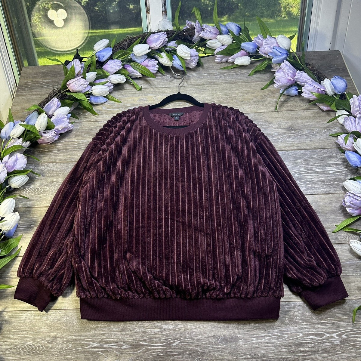 Simply Vera Wang Fux Fur Sweatshirt Size Extra Large XL Plush Ribbed  Pullover | eBay