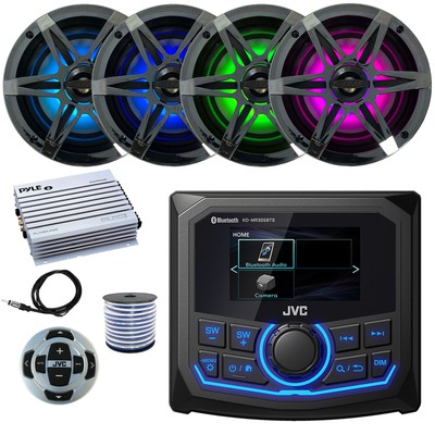 JVC KDMR305BTS Receiver,Remote, 4x 6.5'' LED Speaker w/Chrome Grille, Amp, Extras