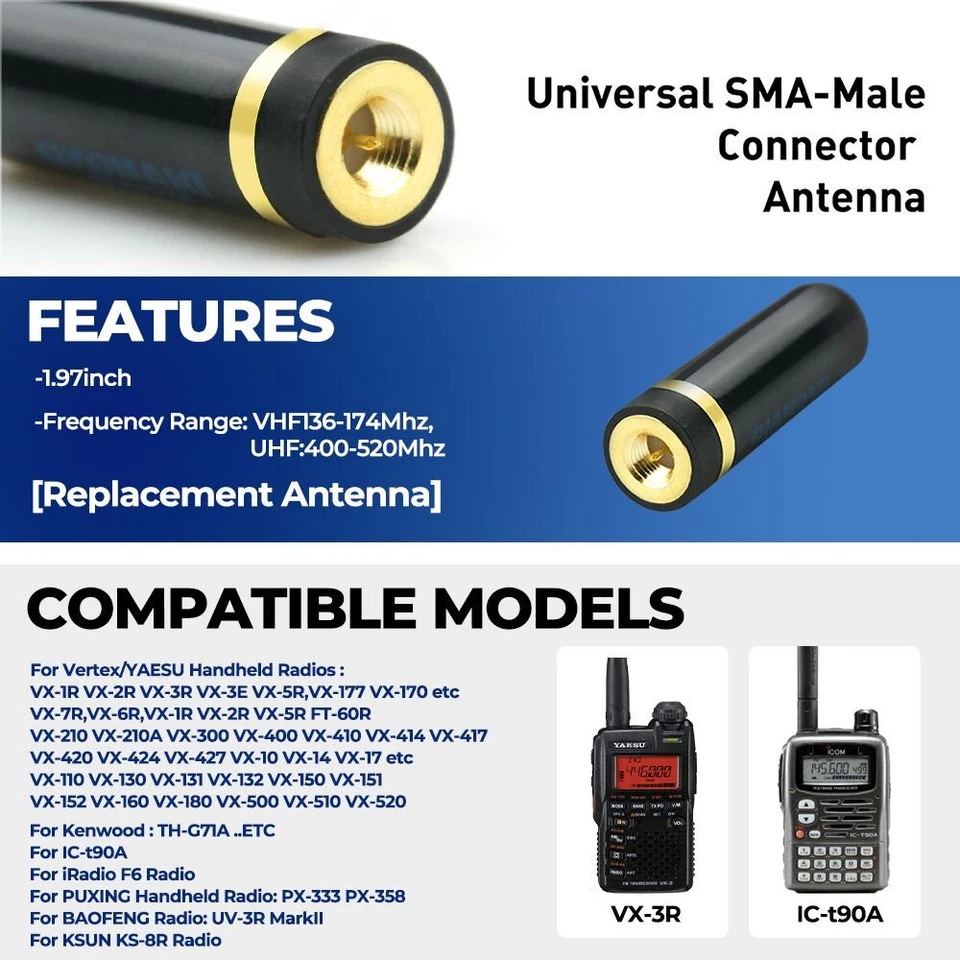 Mini antena VHF UHF de doble banda Diamond SRH805S conector macho pequeño para FT-60R de 5 piezas Foto 4 de 4